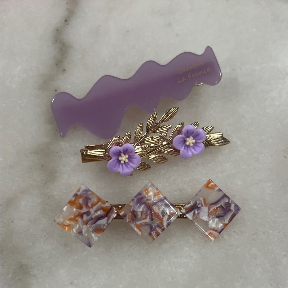 La France Purple Floral & Tortoiseshell Hair Clip Set
